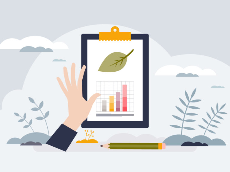 Sustainability reporting and green business ESG chart tiny person concept